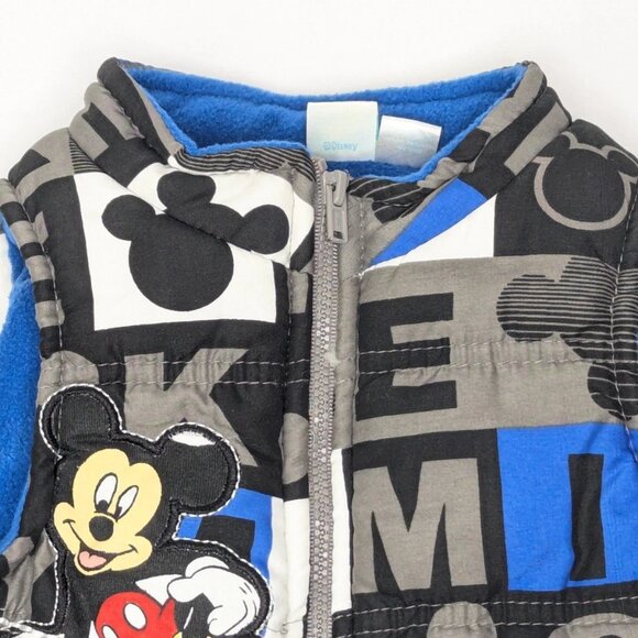 Disney Mickey Mouse Puffer Vest Boys 12 Months Fleece Lined Zip Front - Picture 4 of 8
